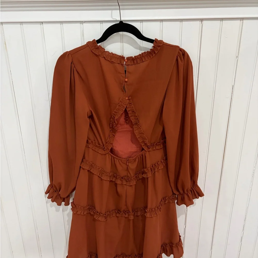 Flowy Open Back Cinnamon Mini Dress size Small - Picture 5 of 8